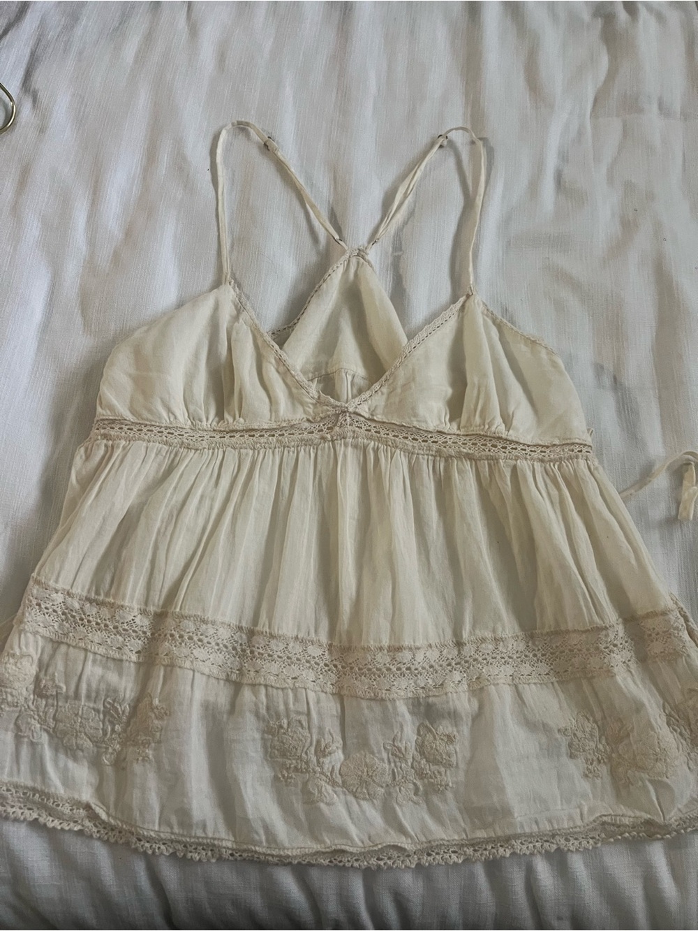 Zara Cream Lace-Trim Spaghetti Strap Camisole